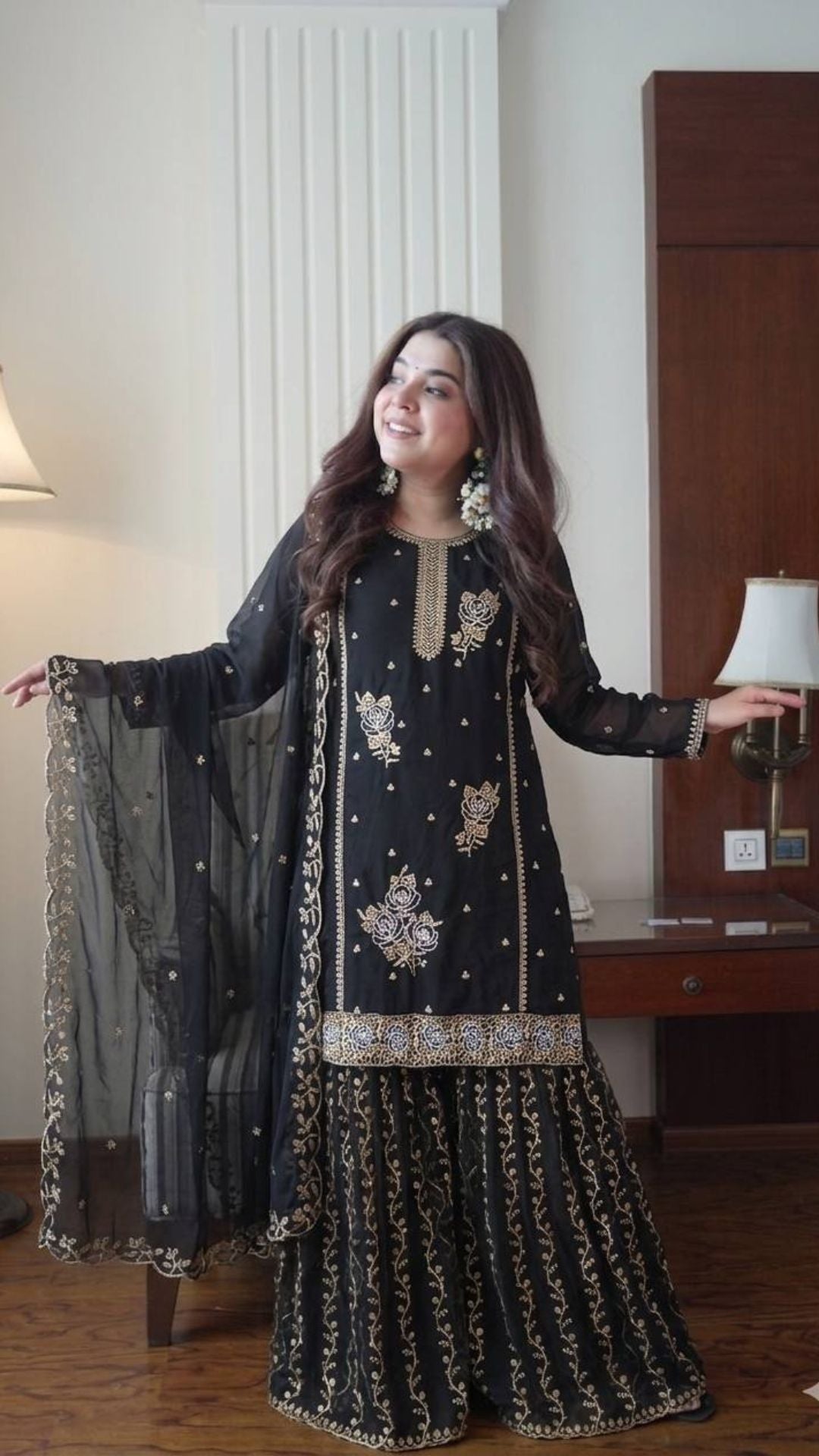 Black Fox Georgette Gharara Set
