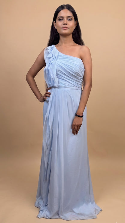 Banarashe Women’s Light Blue One-Shoulder Maxi Dress