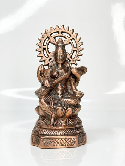 Antique Brass Goddess Saraswati Idol with Veena – Traditional Religious & Home Decor Statue