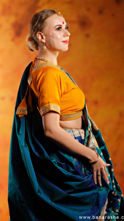 Blue Katan Silk Silver-Gold Brocade Pure Katan Silk Banarasi Saree