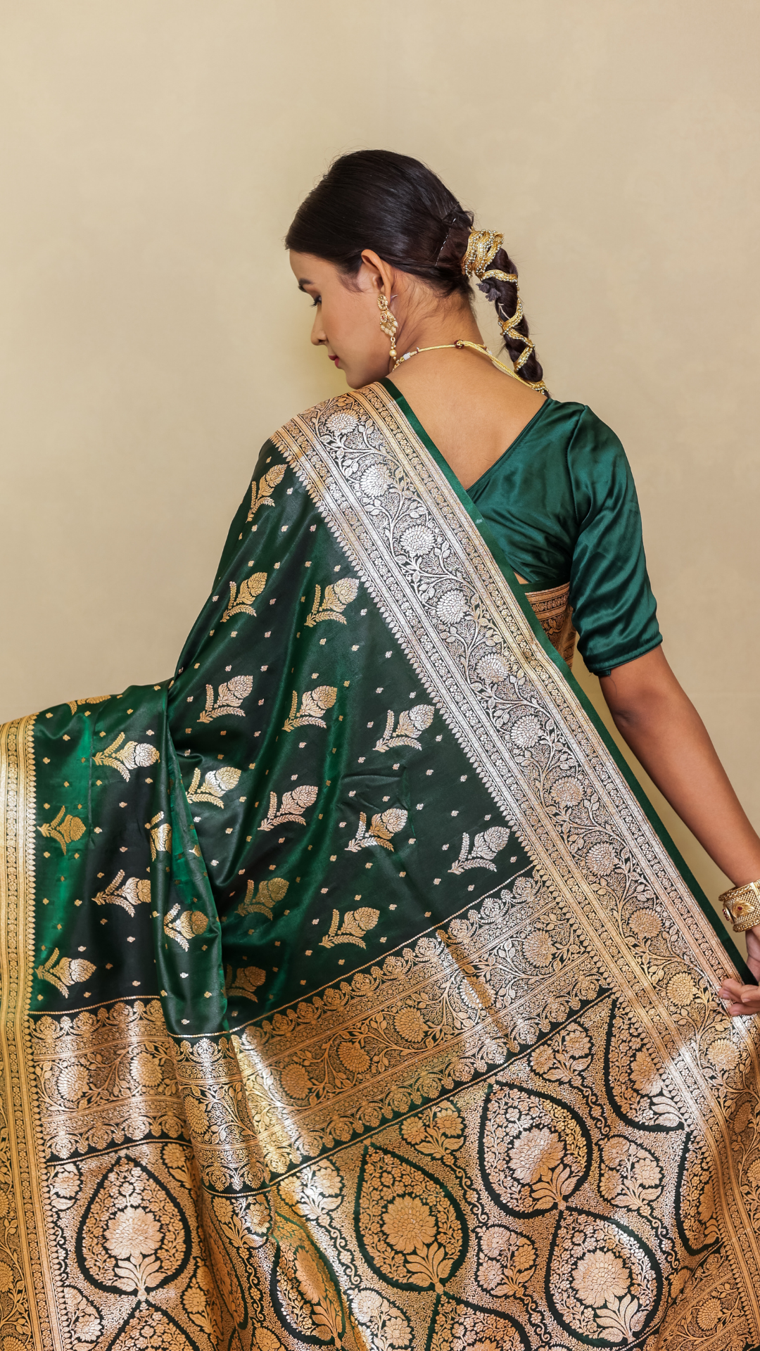 Dark Green katan banarasi silk saree