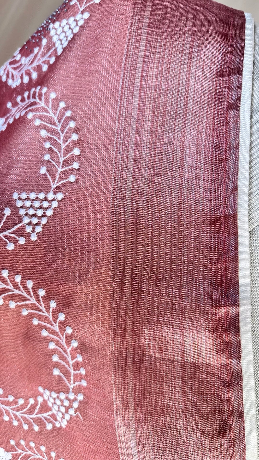 Elegant maroon tissue Saree with Embroidery border& Floral Motifs,