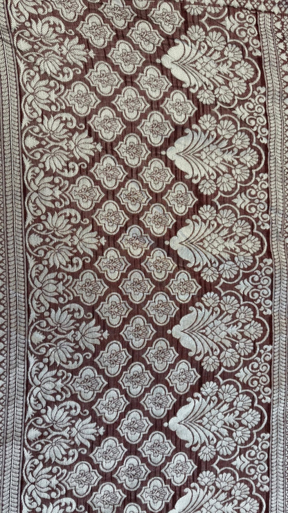 Banarashe Maroon & Cream Handloom Banarasi Cotton Saree with Tribal Body & Traditional Pallu