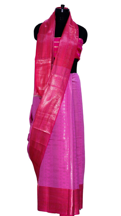 Magenta with Pink Contrast Banarasi Silk Saree