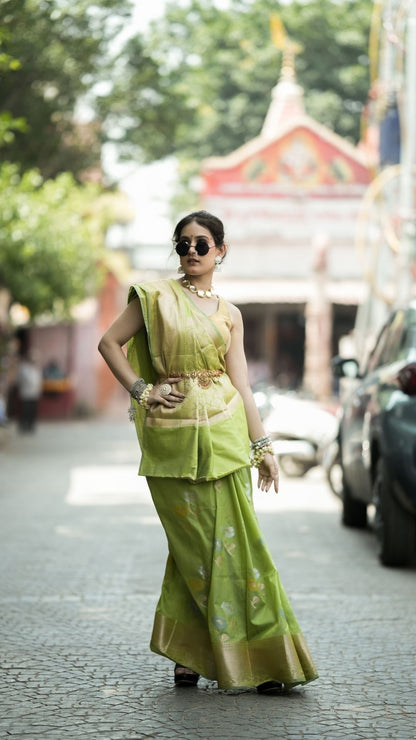 Mercerised Cotton Fancy Alfi Saree – Emerald Green with Meenakari Zari Border