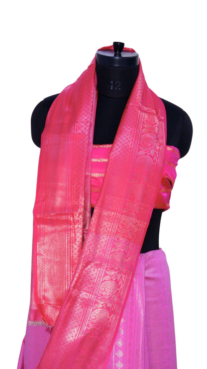 Magenta with Pink Contrast Banarasi Silk Saree