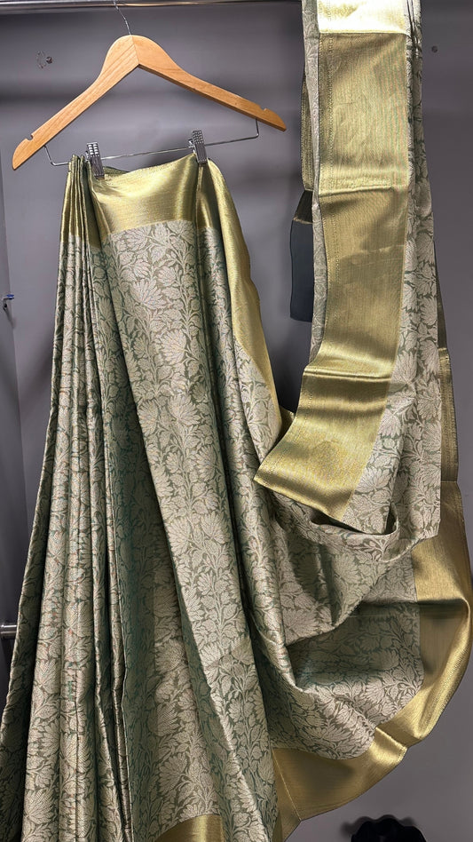 Noor Banarasi Silk Saree – In Hues of Sage and Stillness