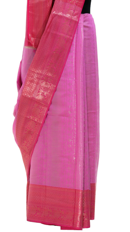 Magenta with Pink Contrast Banarasi Silk Saree