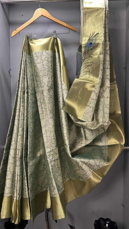 Noor Banarasi Silk Saree – In Hues of Sage and Stillness