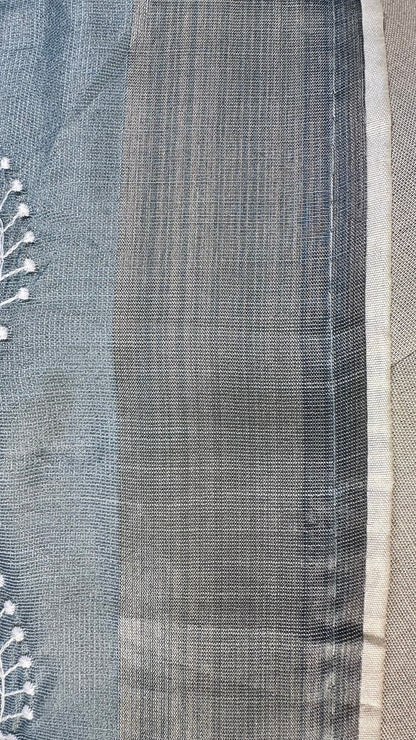 Elegant Blue tissue Saree with Embroidery border& Floral Motifs