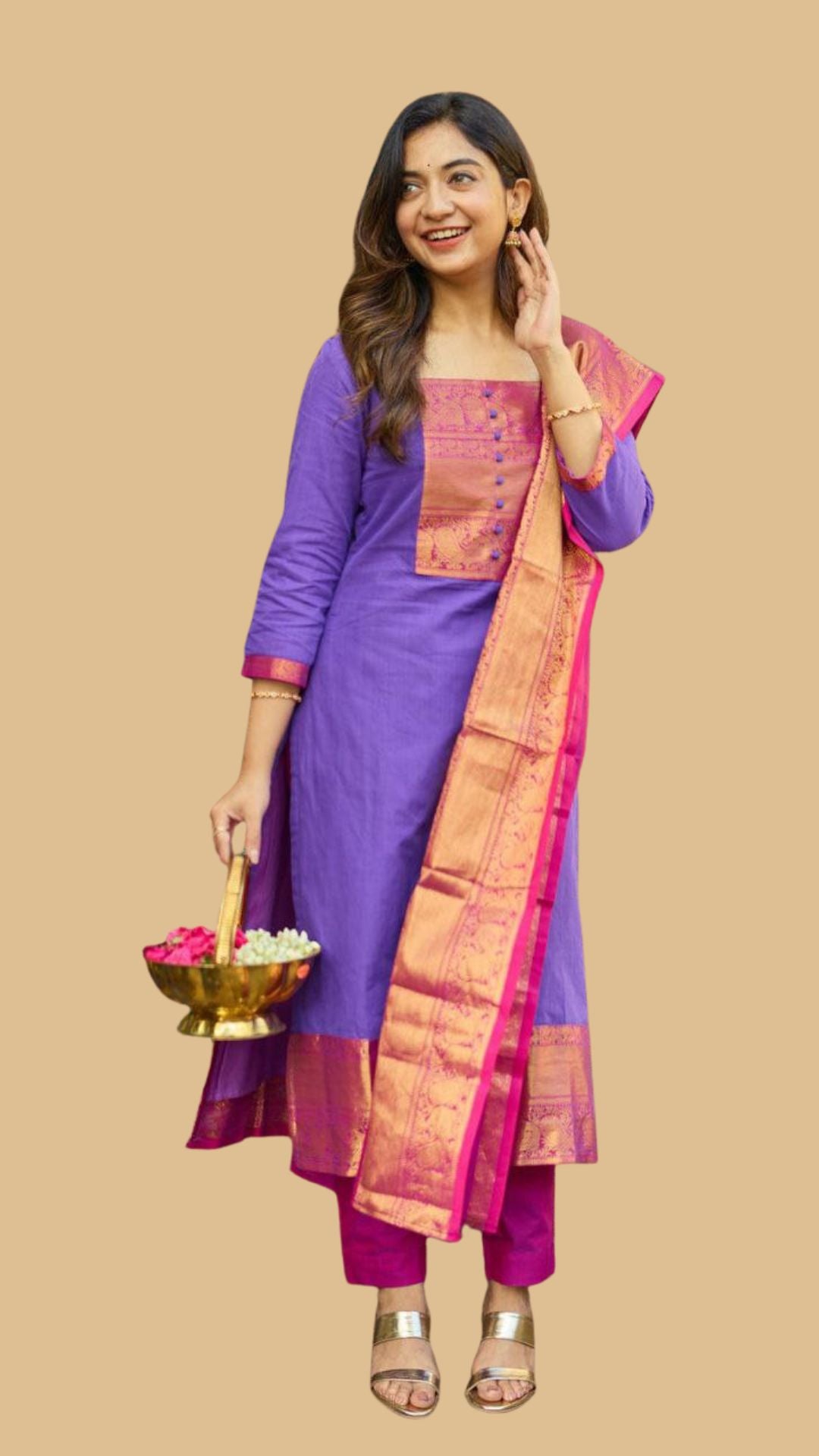 Purple Banarasi Kurta Pant Set with Banarasi Jacquard Dupatta for Women