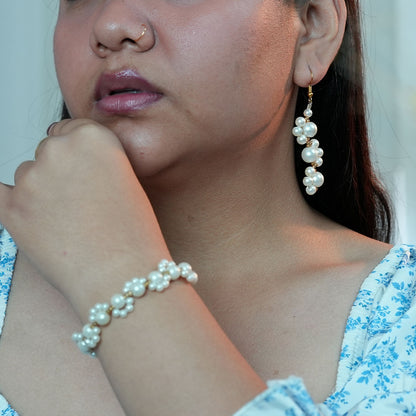 White Pearl Snake Earrings & Bracelet Set