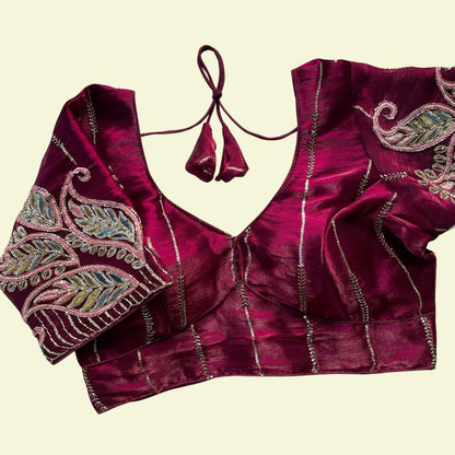Royal Wine Multi-Sequence Paisley Designer Blouse