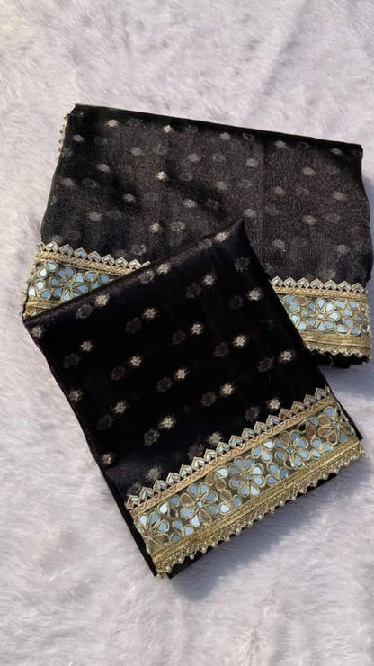 Mirror Lace Banarasi Soft Tissue Silk Saree with Rich Buti Weaving