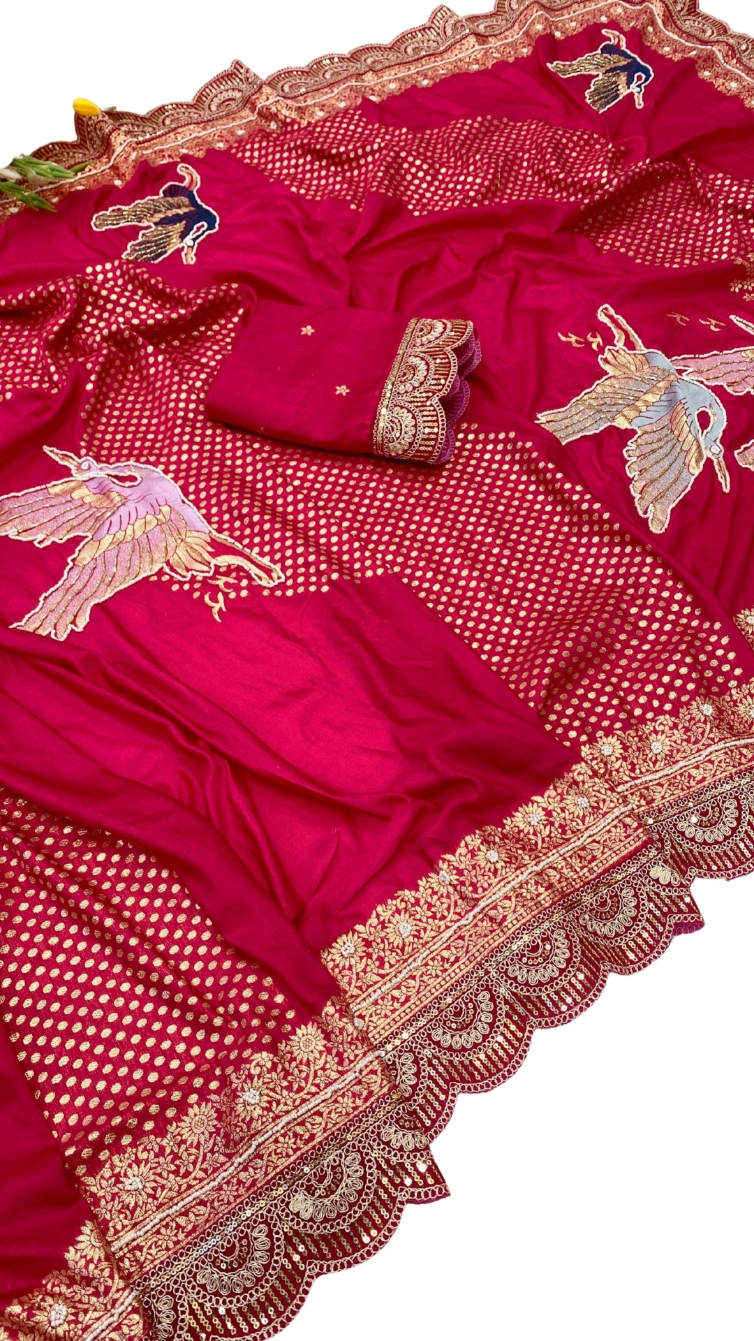Dola Silk Saree with Handcrafted Peacock Motif