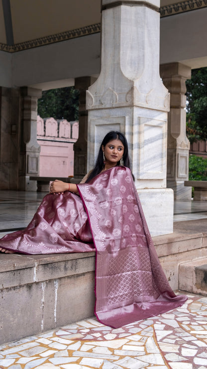Deep Maroon Plum Pure Katan Silk Saree