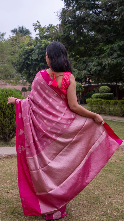 Deep Pink Pure Katan Silk Saree