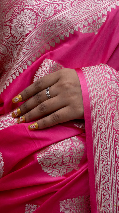 Neon Deep Pink Katan Mashru Silk Saree