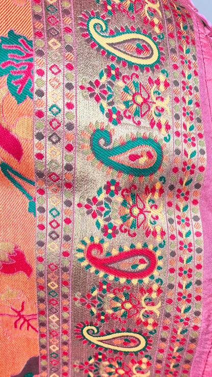 Elegant Pink Floral Meenakari Saree With Blause piece for Festival Wear,