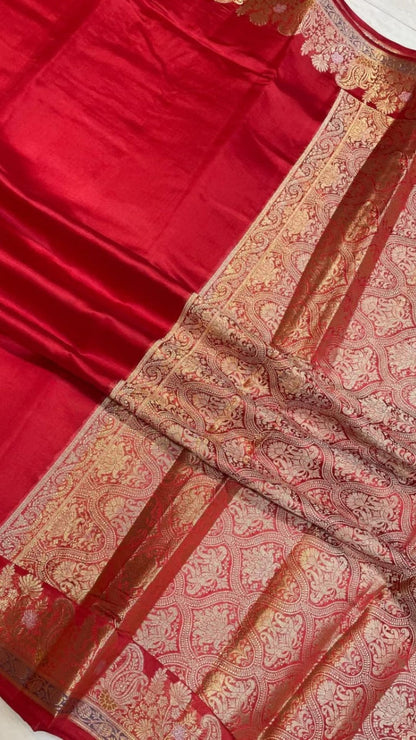 Red Banarasi Inspired Warm Silk Saree with Heavy Zari Brocade Pallu
