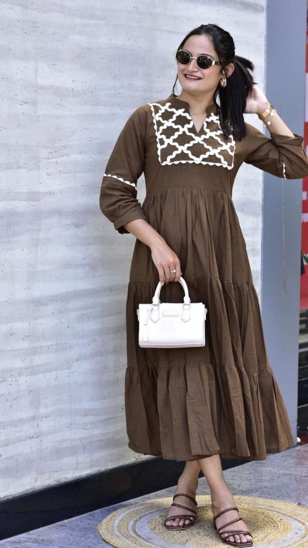 Premium Jaipur Cotton Designer Gown with Hand Embroidery