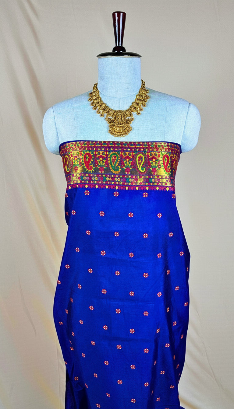 Elegant Floral Nevi Blue Meenakari Saree With Blause