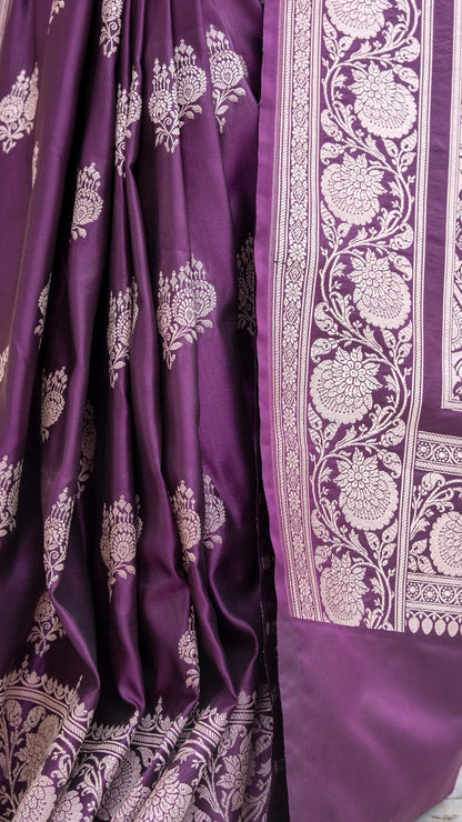 Blackberry Purple Semi Raw Mango Katan Silk Saree