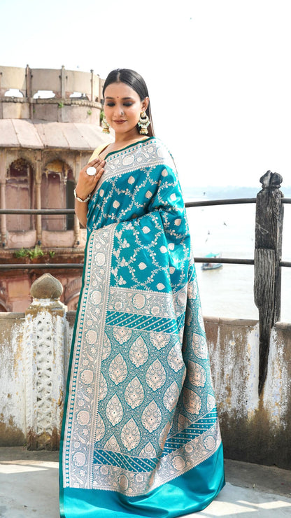 Aasmaani Blue Organza Banarasi Saree