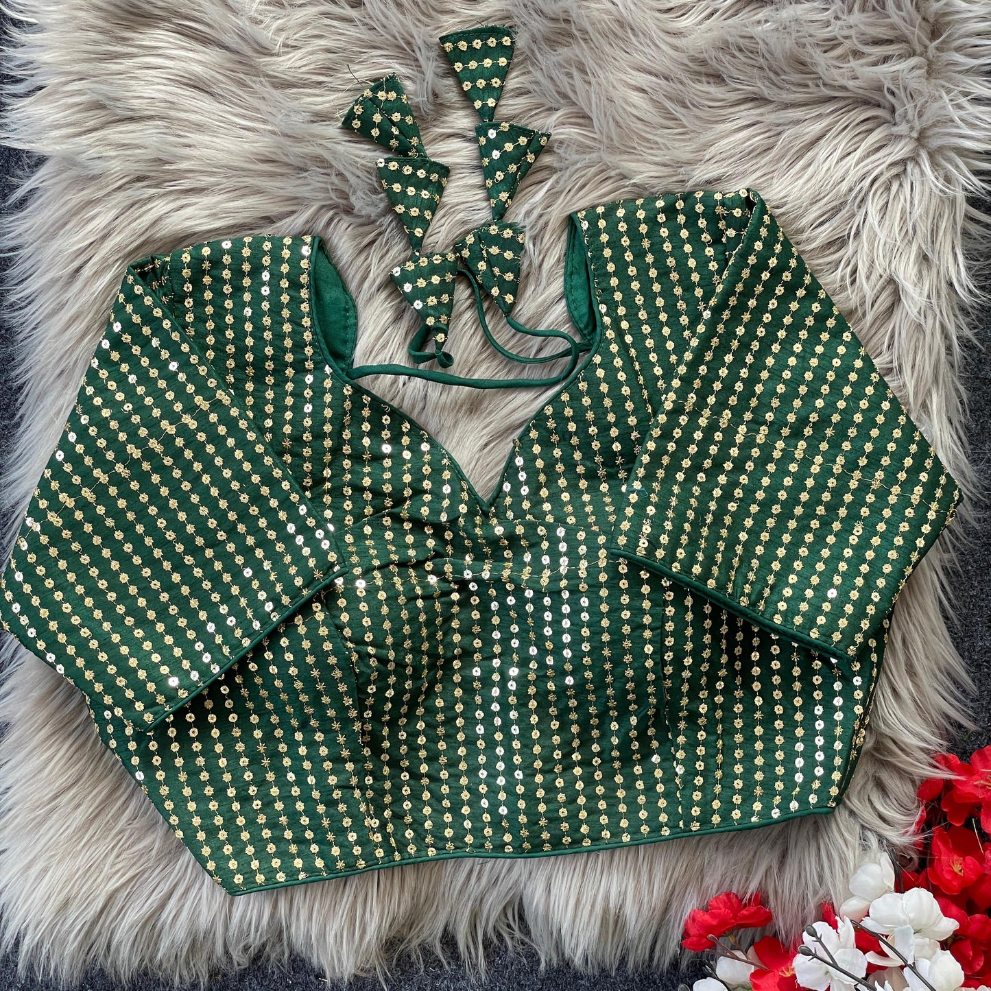 Elegant V-Neck Readymade Saree Blouse with Back Dori