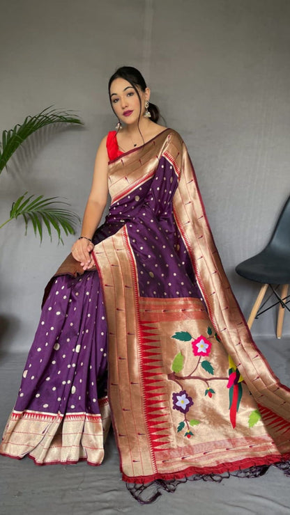 Wine Purple Paithani Soft Silk Saree
