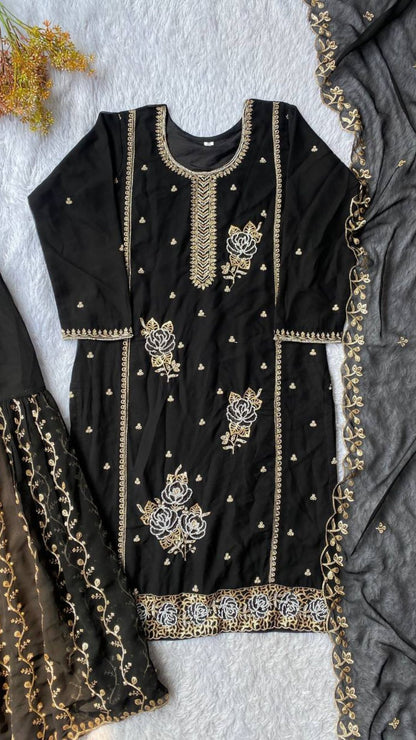 Black Fox Georgette Gharara Set