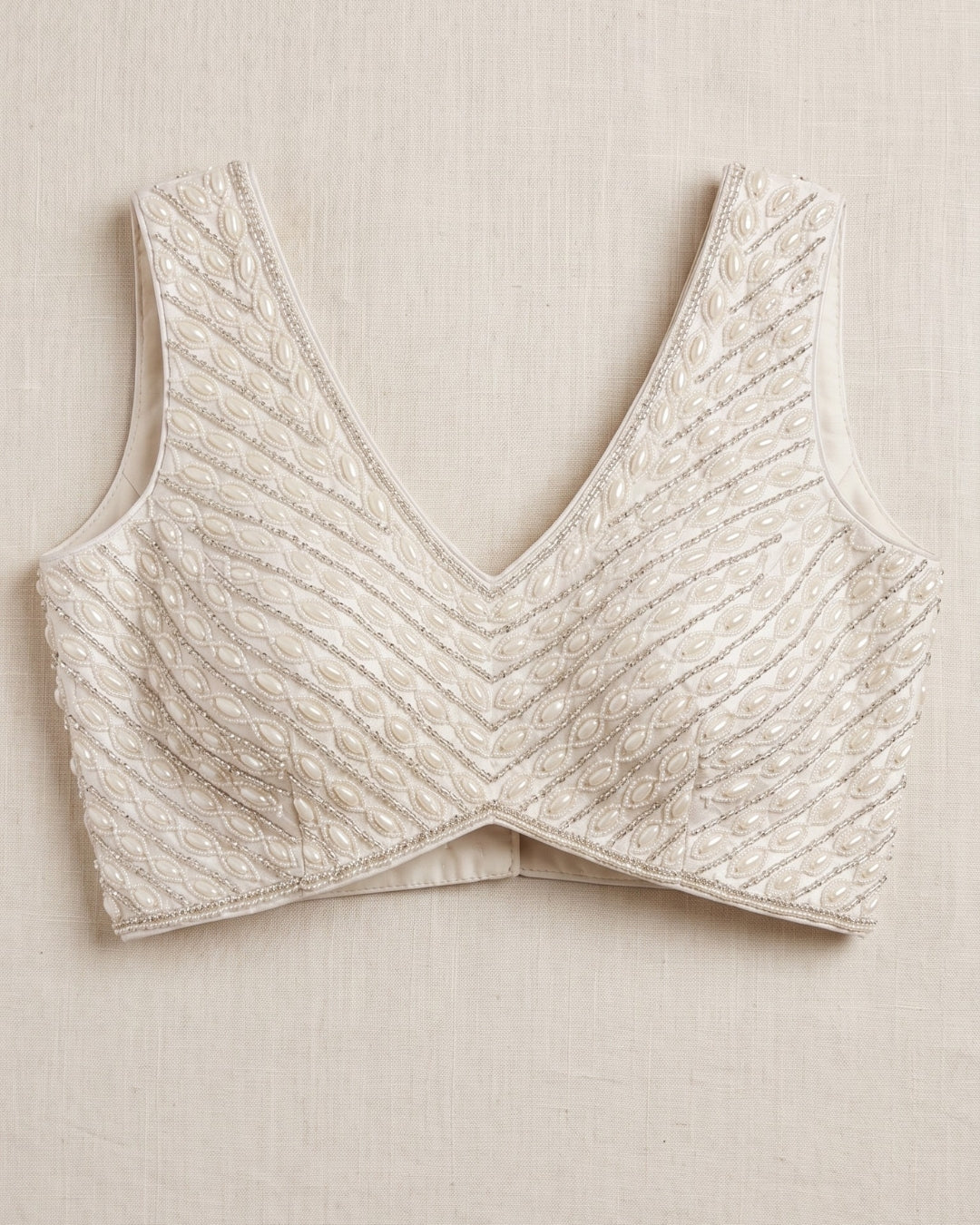 Pearl Chevron V-Neck Blouse in Ivory