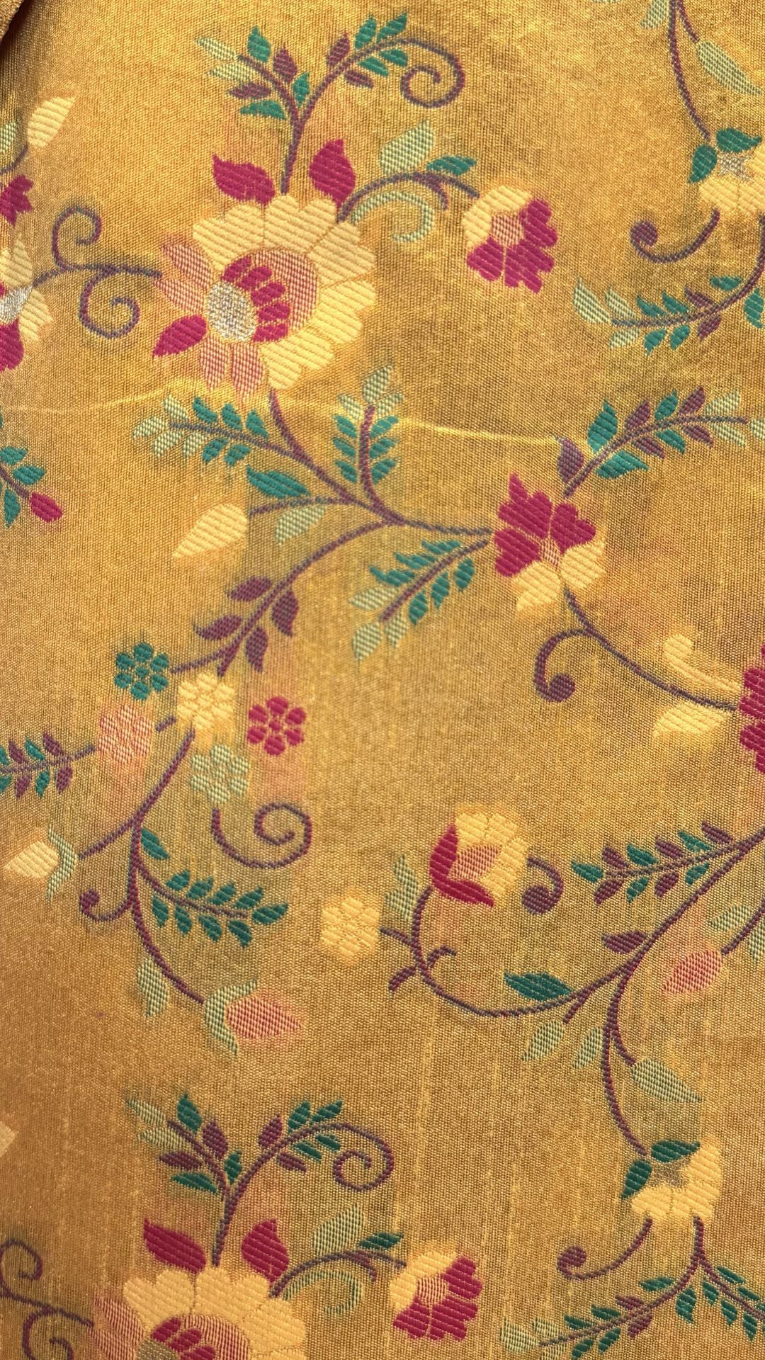 Mustard Banarasi Cotton Saree with Floral Meenakari Weaving