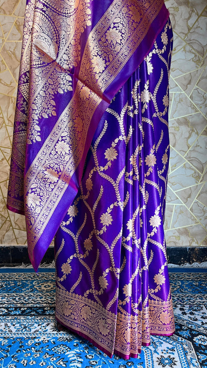 Majestic Purple & Gold Silk Saree - Banarasi Brocade Weave