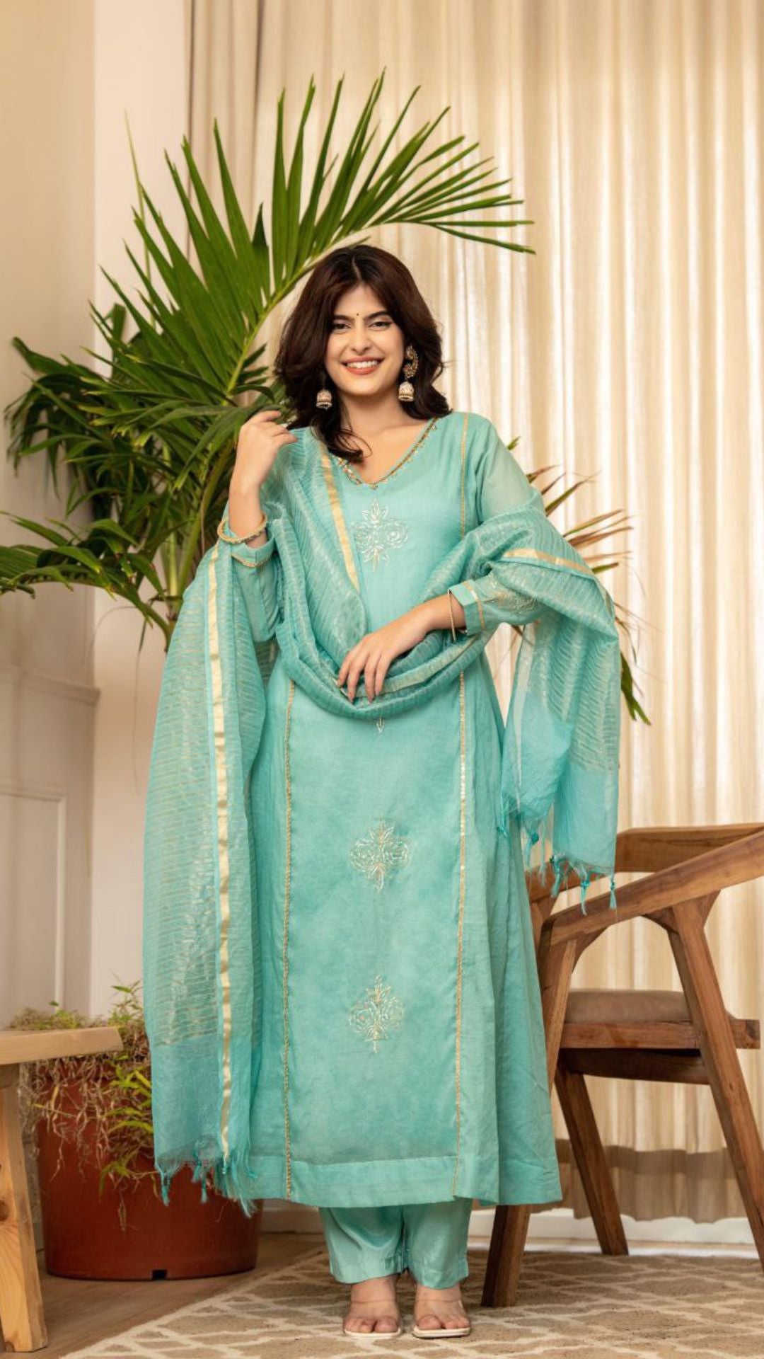 Premium Mul Chanderi Embroidered Suit Set