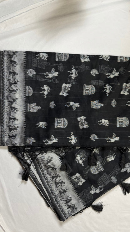 Banarashe Black & Silver Banarasi Georgette Saree with Gota Dandiya prints Motifs
