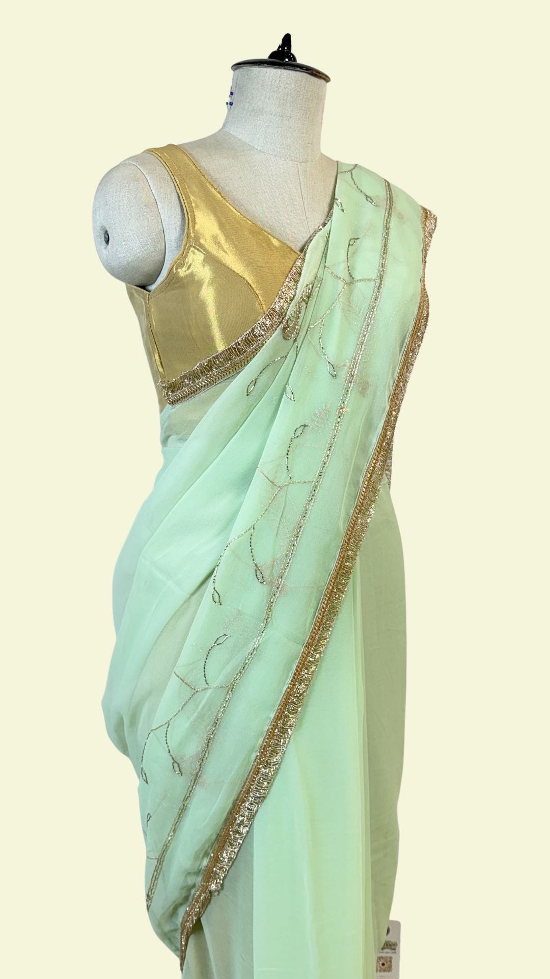 Mint Green Chiffon Saree for Women