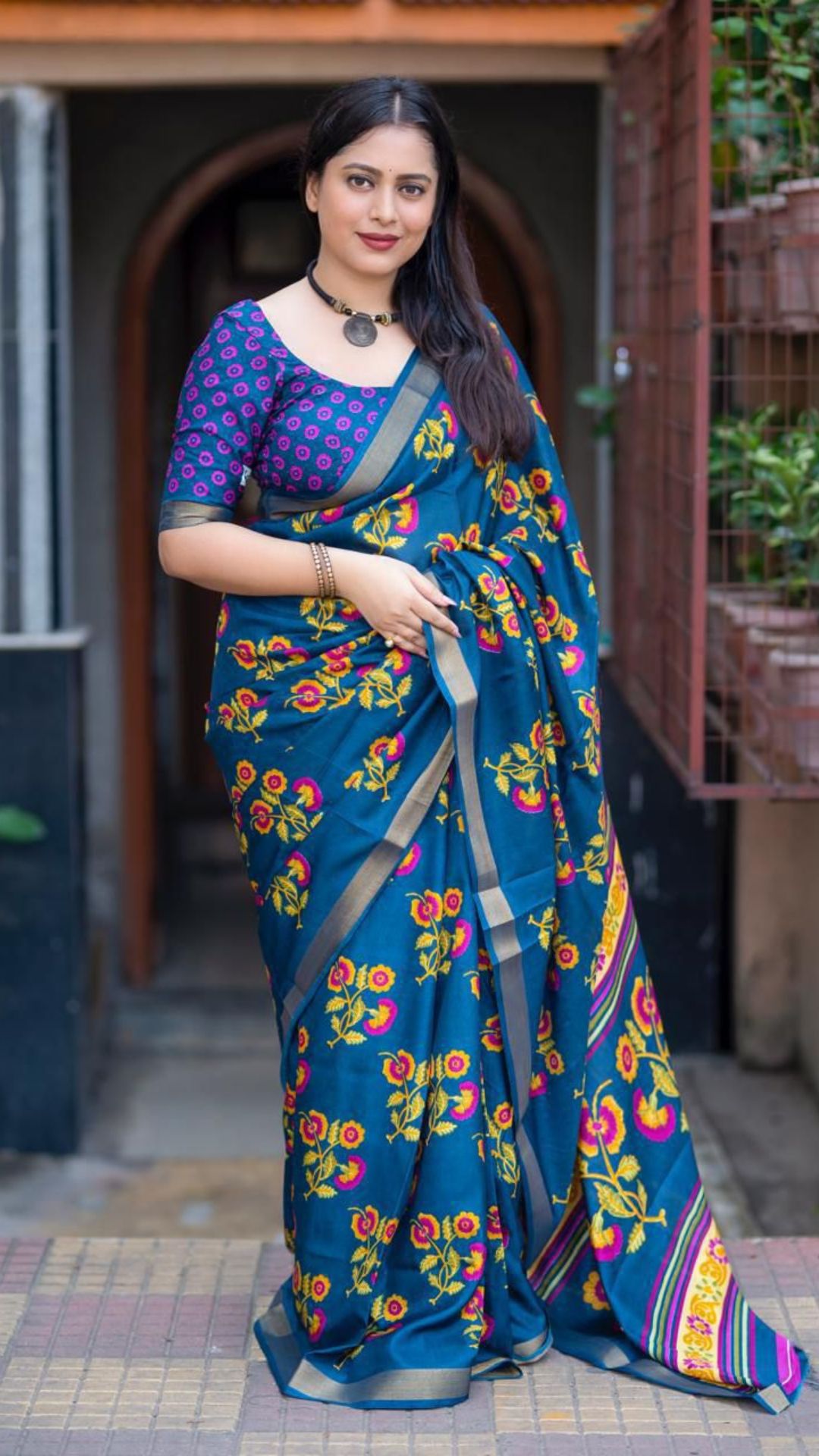 Blue Soft Cotton Crape Saree with Zari Pattu Border