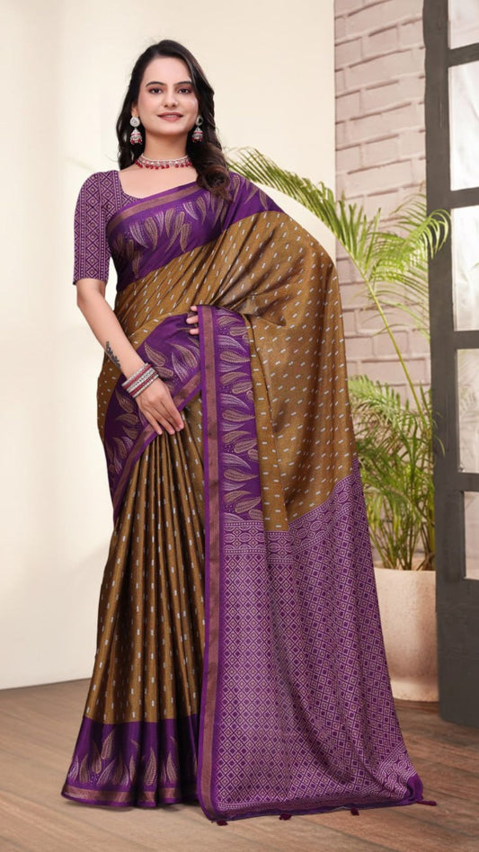 Elegant Purple Mal Cotton Saree with Designer Pallu & Contrast Weaving