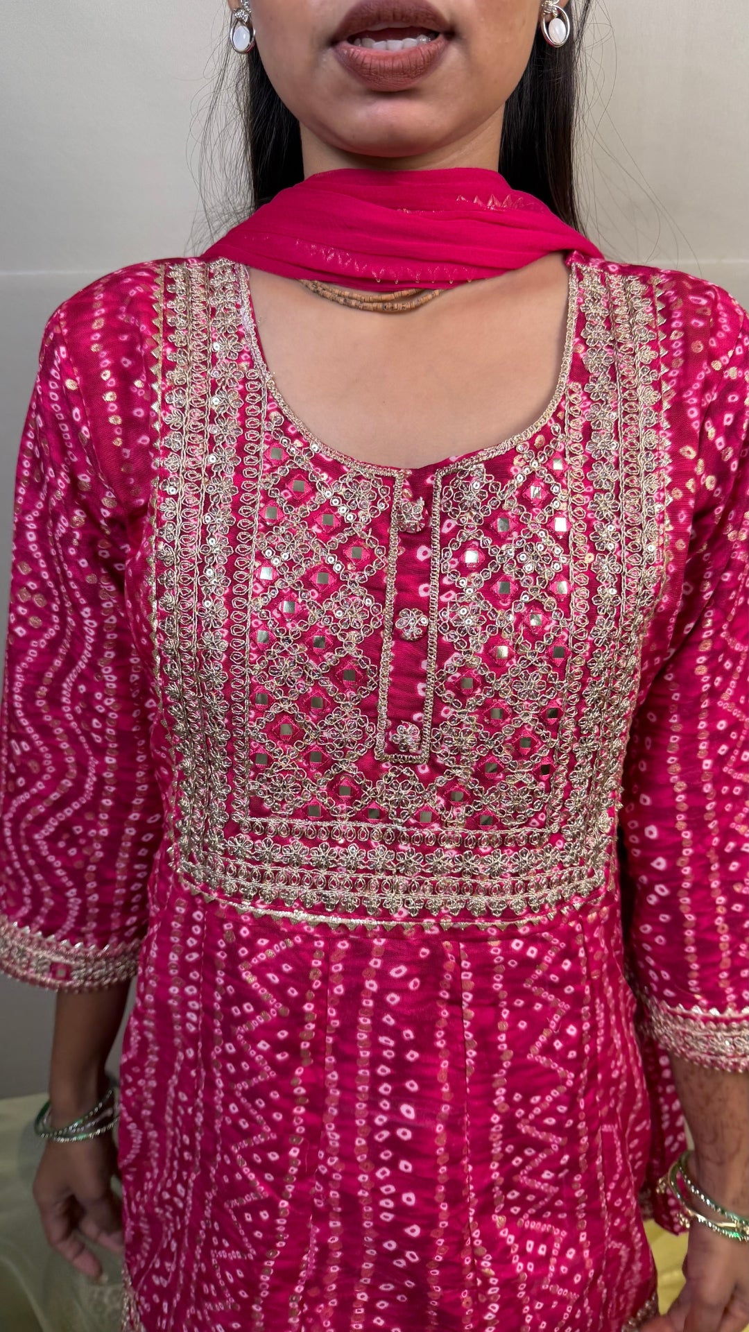 Pink Soft Cotton Bandhani Printed Embroidered Gharara Suit Set