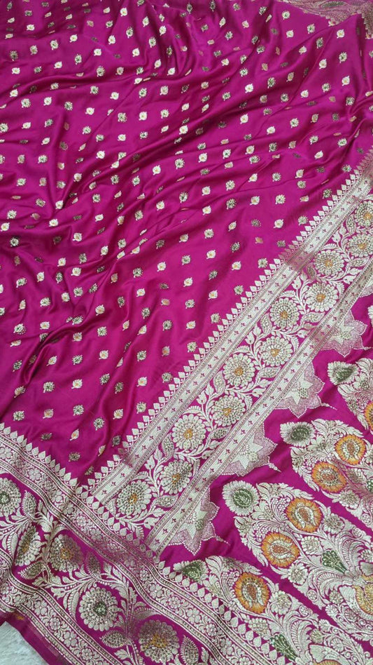 Rani Pink Banarasi Katan Silk Saree with Zari Weaving
