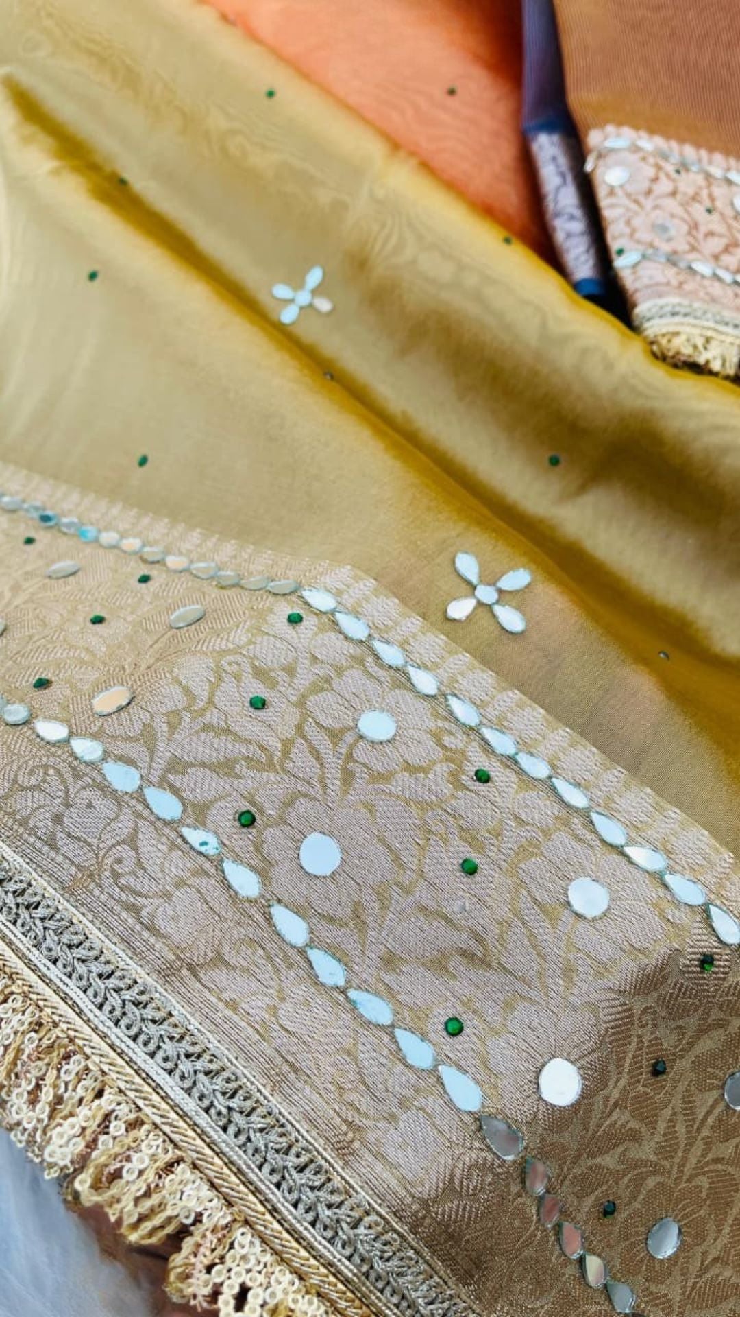 Soft Tissue Saree with Mirror Work & Lace Border