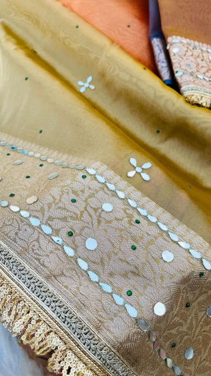 Soft Tissue Saree with Mirror Work & Lace Border