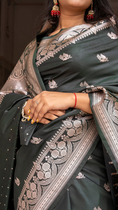 Dark Green Katan Mashru Silk Saree