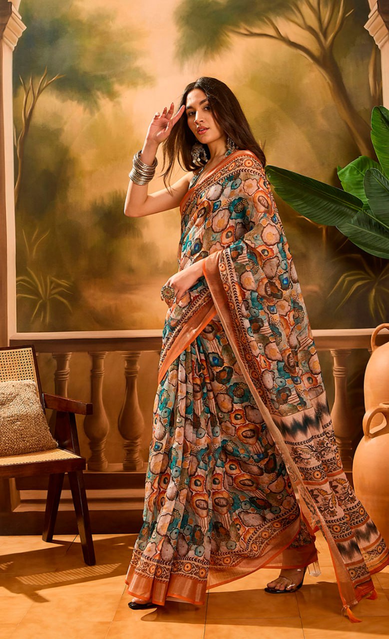 Linen Cotton Maldives Mist Saree