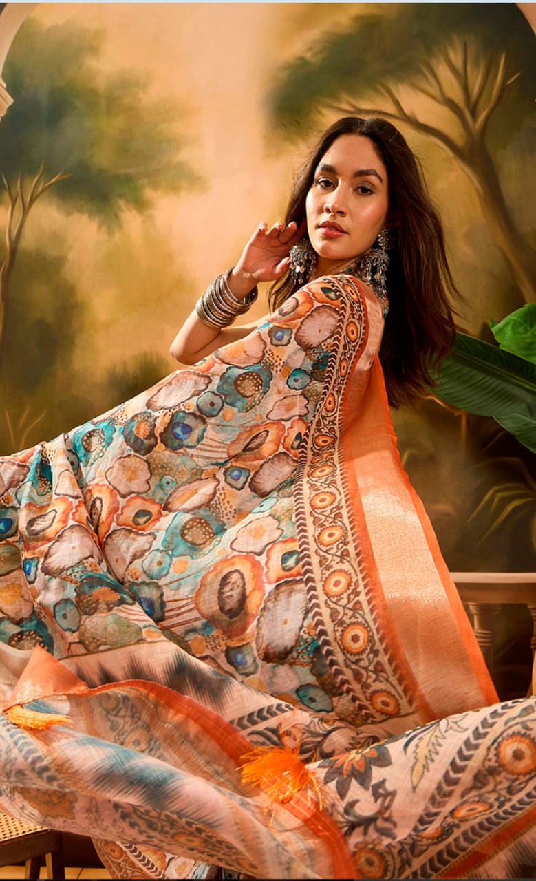 Linen Cotton Maldives Mist Saree