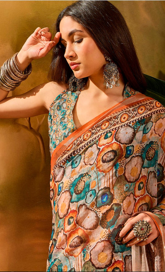 Linen Cotton Maldives Mist Saree