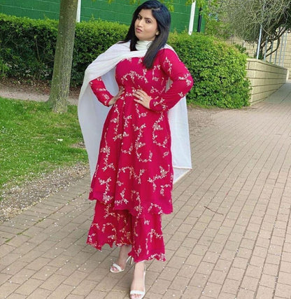 Vibrant Fuchsia Embroidered Georgette Kurti & Sharara Set