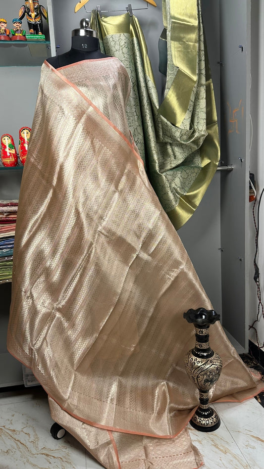 Pink & Yellow Crush Tissue Saree