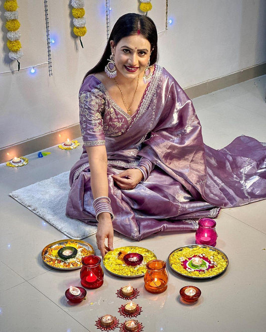 Bollywood collections party wear fancy Georgette lavender saree - Baranashe - Bollywood collections party wear fancy Georgette lavender saree